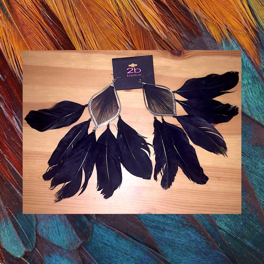 2b Bebe black feather earrings